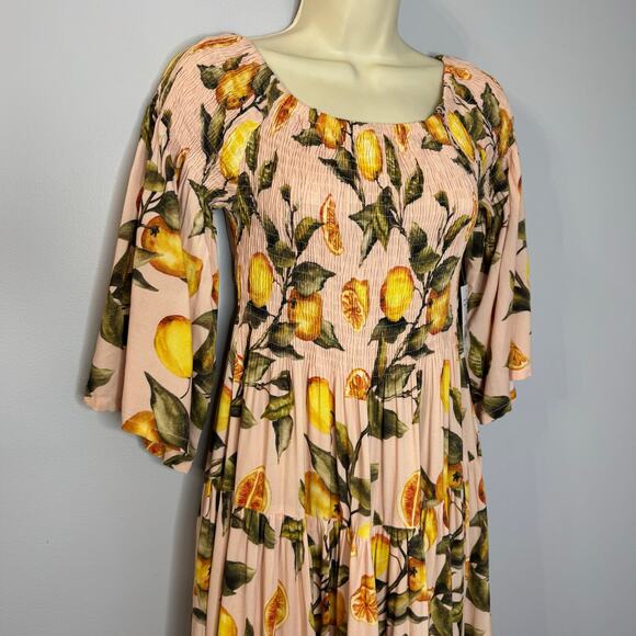 Alexia Admor Amabella Smocked Off-the-Shoulder Madi Dress Lemon Print M - Picture 4 of 14